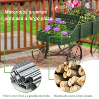 Carrito De Madera Maceta Decorativa Con Ruedas Y 2 Secciones Para Plantas Jardín Patio 62 X 34 X 60 Cm