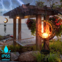 Wind Chimes Solar Lights Outdoor Waterproof Hanging Aeolian Bells Solar Lamp with Moon Star Sun Shape for Party Garden Festival