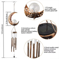 Wind Chimes Solar Lights Outdoor Waterproof Hanging Aeolian Bells Solar Lamp with Moon Star Sun Shape for Party Garden Festival