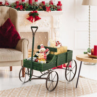Carrito De Madera Maceta Decorativa Con Ruedas Y 2 Secciones Para Plantas Jardín Patio 62 X 34 X 60 Cm
