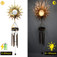 Wind Chimes Solar Lights Outdoor Waterproof Hanging Aeolian Bells Solar Lamp with Moon Star Sun Shape for Party Garden Festival
