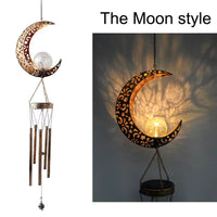 Wind Chimes Solar Lights Outdoor Waterproof Hanging Aeolian Bells Solar Lamp with Moon Star Sun Shape for Party Garden Festival