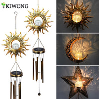 Wind Chimes Solar Lights Outdoor Waterproof Hanging Aeolian Bells Solar Lamp with Moon Star Sun Shape for Party Garden Festival