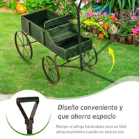 Carrito De Madera Maceta Decorativa Con Ruedas Y 2 Secciones Para Plantas Jardín Patio 62 X 34 X 60 Cm