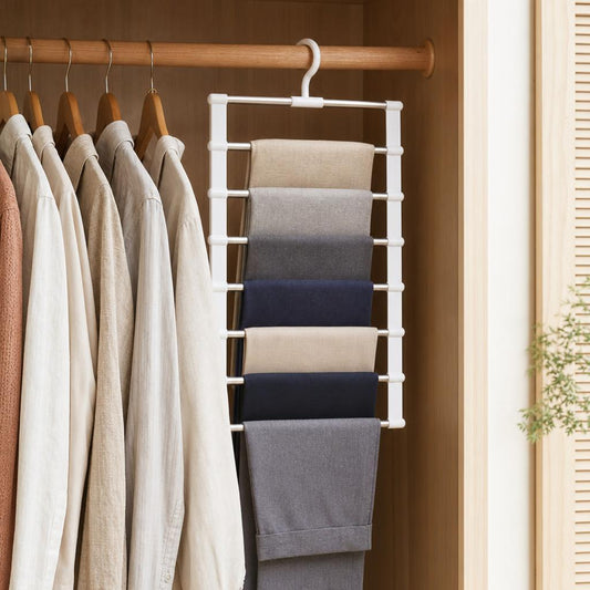 Percha para 7 pantalones colgada en el armario